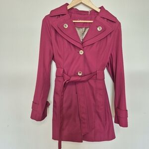 Calvin Klein Womens Fuchsia Belted Hooded Trench Coat – Size Small